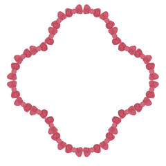 Hand drawn watercolor frame of unusual shape of red bows. Design for cards, invitations, flyers and other holiday decor