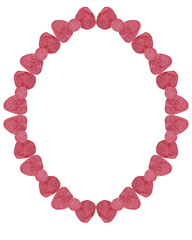 Hand drawn oval watercolor frame of red bows. Design for cards, invitations, flyers and other holiday decor