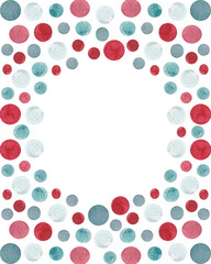 Hand drawn watercolor square frame made of colorful small circles. Design for cards, invitations, flyers and other holiday decor