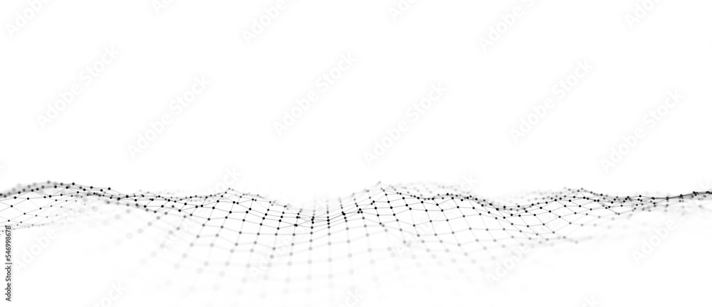 Poster Technology white wave. Big data visualization. Analytics representation. Digital background. 3d rendering.