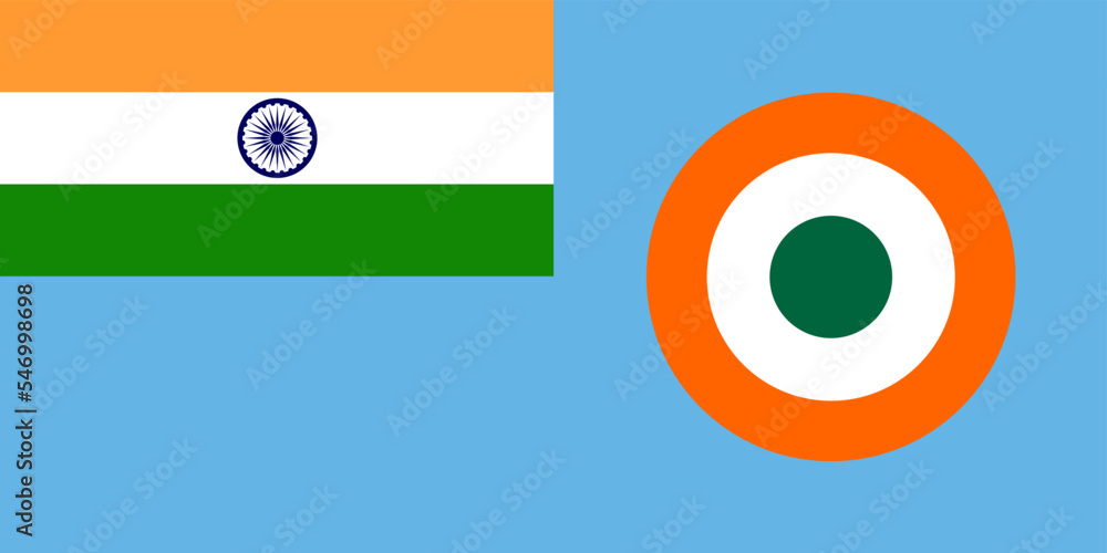 Sticker India Air force flag vector illustration isolated. Proud military symbol of India. Emblem national coat of arms of soldier troops. Patriotic air plane emblem.