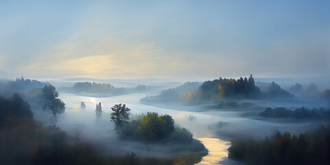Obraz na płótnie Canvas Beautiful landscape, mist over a lake