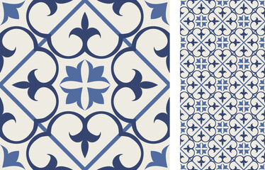 Seamless Azulejo tile. Portuguese and Spain decor. Ceramic tile. Seamless Floral pattern. Vector hand drawn illustration, typical portuguese and spanish tile - 546998837