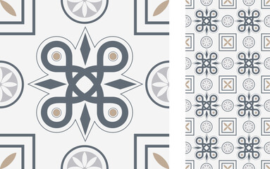 Seamless Azulejo tile. Portuguese and Spain decor. Ceramic tile. Seamless Floral pattern. Vector hand drawn illustration, typical portuguese and spanish tile - 546998894