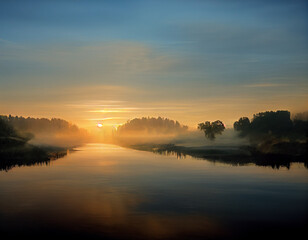 Fototapeta na wymiar Beautiful morning sunrise over a lake