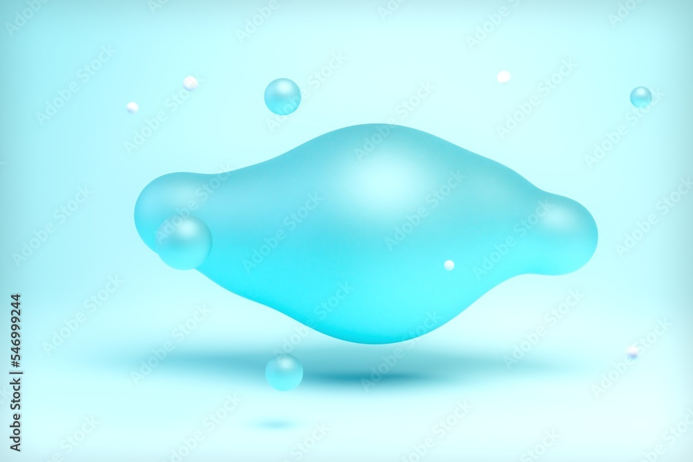 Poster abstract background consisting of merged bubbles of liquid highlighted on a blue background. 3d rend