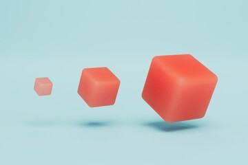 an abstract background consisting of red cubes of different sizes on a blue background. 3D render