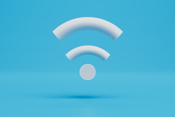 Obraz premium The Wi-Fi connection icon is white on a blue background. 3D render