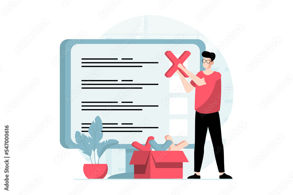 Fototapete online survey concept with people scene in flat design. man marks correct answers to questions in qu