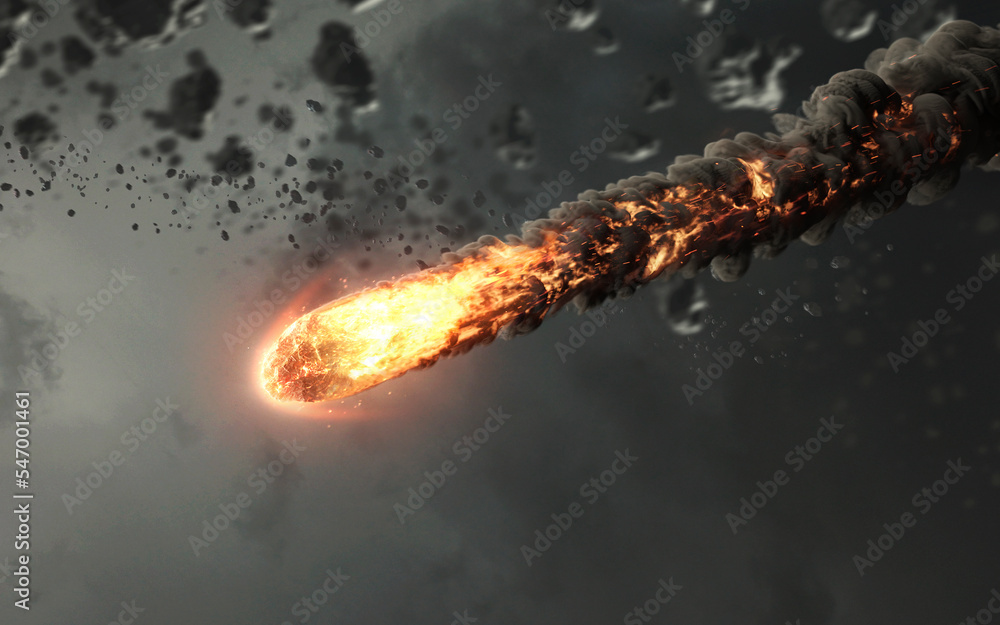 Poster 3d illustration of burning meteor in deep space. asteroid. elements of image provided by nasa