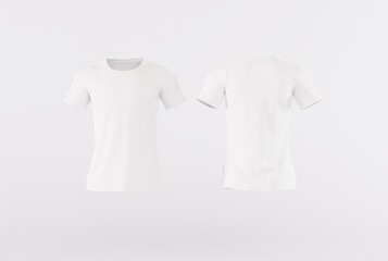 White T Shirt Isolated on Bright White Background. Concept for the sale of t-shirts, clothing stores. 3D render; 3D illustration.