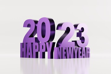 The number 2023, the new year. New Year, Happy New Year concept. Purple number 2023 on a light background. 3D render, 3D illustration.
