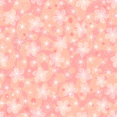 Seamless floral pattern in soft pink shades. Hand drawn flowers. Fabric texture.