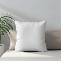 Blank white soft square pillow in the interior, mockup for your design, 3D render