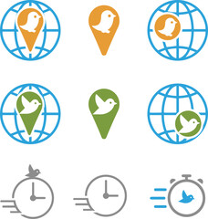 set of icons for web design bird theme