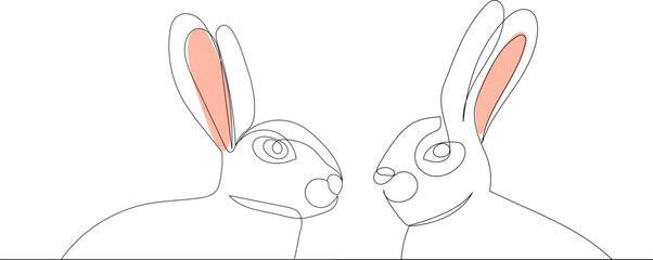 rabbits portrait continuous line drawing, vector, sketch