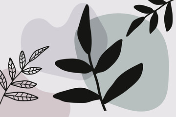 Boho floral hand drawn illustration with abstract plant.