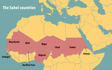Countries of the Sahel region in Africa