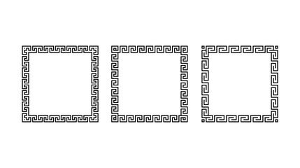 Greek ornament square frame set. Meander rectangle patterns collection. Ancient Greek fret borders. Geometric meandros motif. Vector