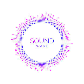 Circle sound wave visualisation. Dotted music player equalizer. Radial audio signal or vibration element. Voice recognition. Epicentre, target, radar, radio icon concept. 