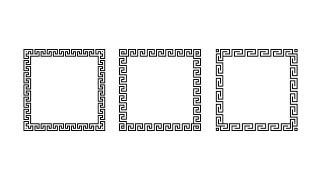 Greek ornament square frame set. Meander rectangle patterns collection. Ancient Greek fret borders. Geometric meandros motif. Vector