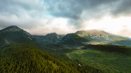Aerial view of the High Tatras and the surroundings of Strbske Pleso