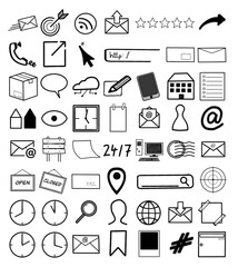 53x Kontakt / Contact - Telefon Email Website Homepage Post Shop - Suche - Business Firma B&uuml;ro Shop - Set Icons Cliparts Zeichen Symbole 