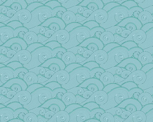 Obraz premium Hand drawn sea waves seamless pattern. Vector ocean wavy background. Nautical wallpaper design.