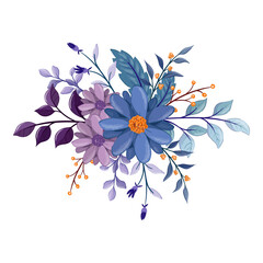 blue purple flower arrangement watercolor illustration