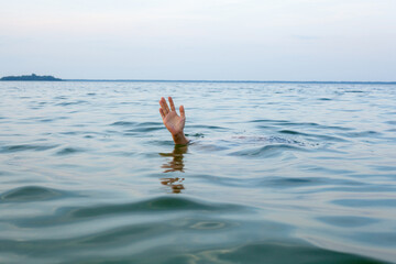 Hand sticking out of water.