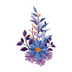 blue purple flower arrangement watercolor illustration