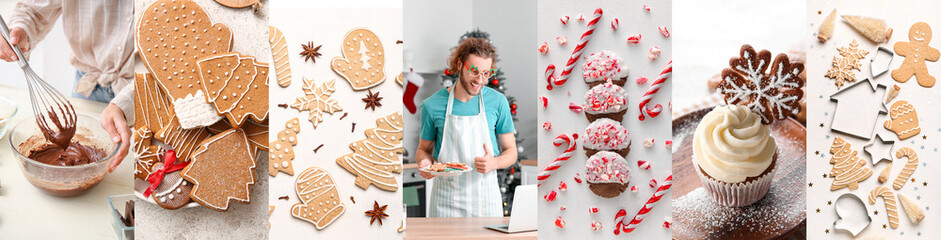 Collage of people with traditional Christmas cookies and cupcakes