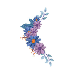 blue purple flower arrangement watercolor illustration