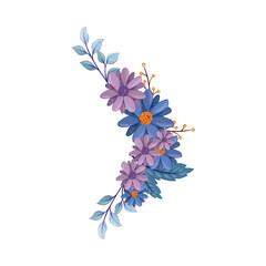 blue purple flower arrangement watercolor illustration