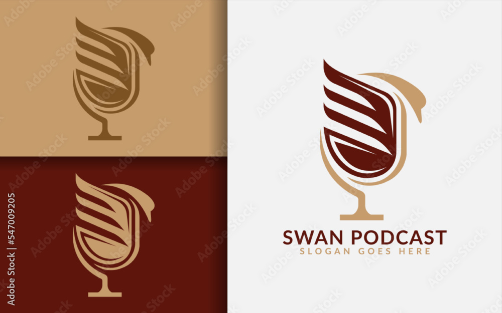 Poster swan podcast logo design. abstract minimalist swan that forms a microphone concept.