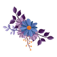 blue purple flower arrangement watercolor illustration