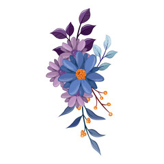 blue purple flower arrangement watercolor illustration