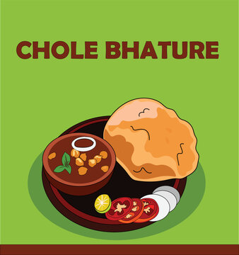 Chole bhature Indian and Pakistani food vector illustration