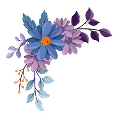 blue purple flower arrangement watercolor illustration