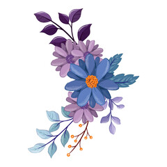 blue purple flower arrangement watercolor illustration