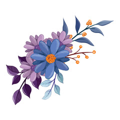 blue purple flower arrangement watercolor illustration
