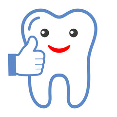 Dentistry logo illustration.Cheerful tooth with thumb up on white background