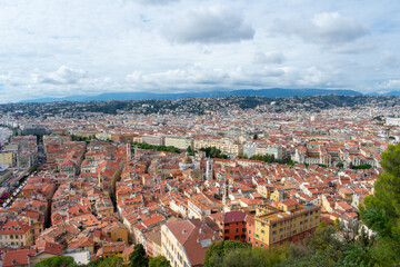 Obraz premium Nice, France Aerial view on beach and buildings in old town and city. French Riviera 