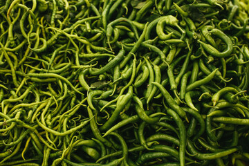 Green chili pepper close up.