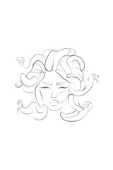 Medusa, Greek Mythology. Minimal one line female face, modern art for posters, story, tattoo. Medusa, Printable One Line Drawing, Feminine Continuous Lines, Minimalist Artwork, Face Line Art, Modern