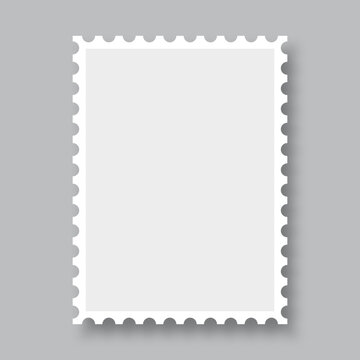 Blank postage stamp. Clean postage stamp template. Postage stamp border. Mockup postage stamp with shadow. Vector illustration