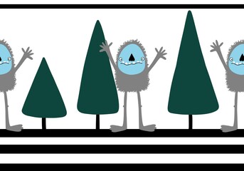 Cartoon bigfoot seamless winter animals monsters ice pattern for wrapping paper and fabrics and kids clothes print