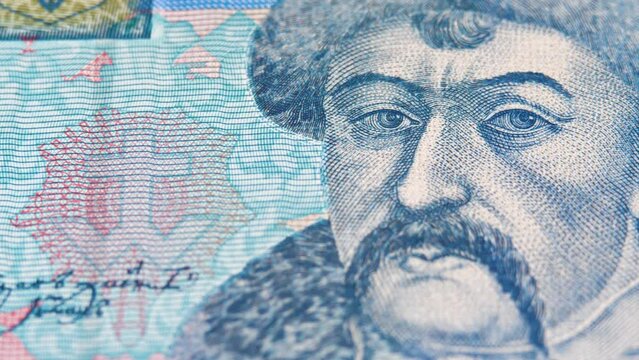 Portrait of hetman Bohdan Khmelnytsky on paper bill. National currency of Ukraine hryvnia UAH. Concept of savings, salary, payment and funds. Stack of money. Hryvna or hryvnya