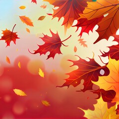 Autumn natural background, design, banner, or template. Yellow and red maple leaves are flying and falling down. autumn landscape with bright colorful leaves. Indian summer. foliage.