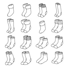 Sock Doodle vector icon set. Drawing sketch illustration hand drawn line eps10